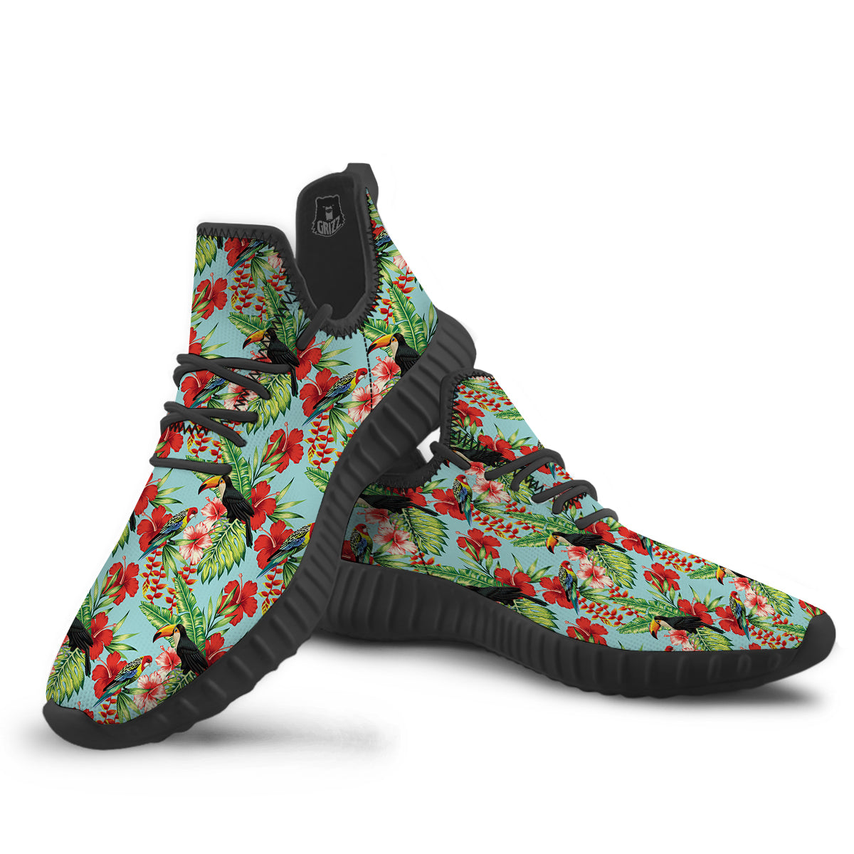 Tropical Parrot Toucan Print Pattern Black Walking Shoes-grizzshop
