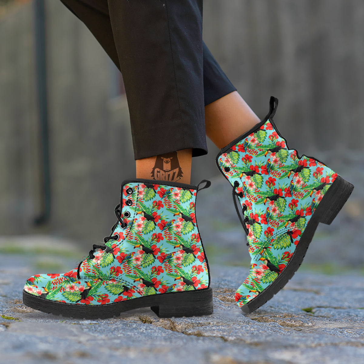 Tropical Parrot Toucan Print Pattern Leather Boots-grizzshop