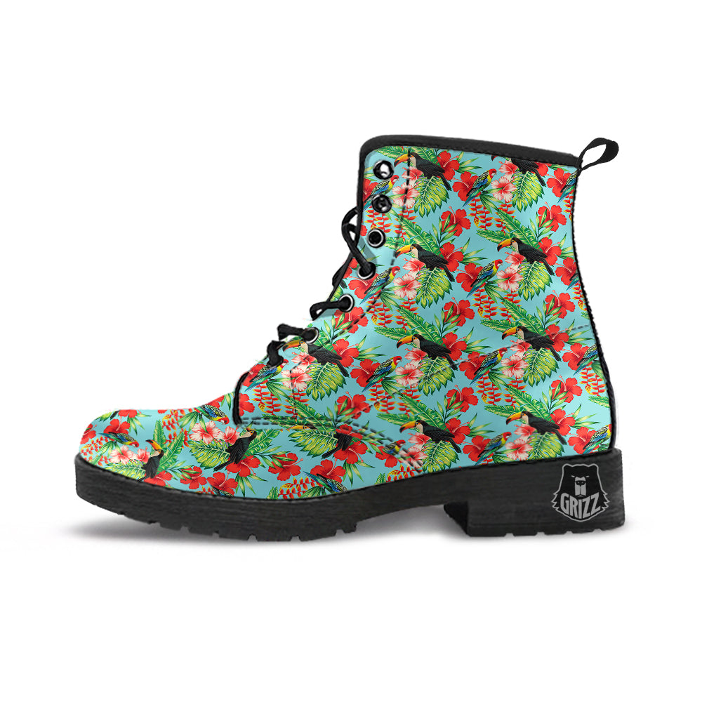 Tropical Parrot Toucan Print Pattern Leather Boots-grizzshop