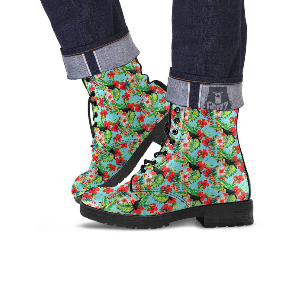 Tropical Parrot Toucan Print Pattern Leather Boots-grizzshop
