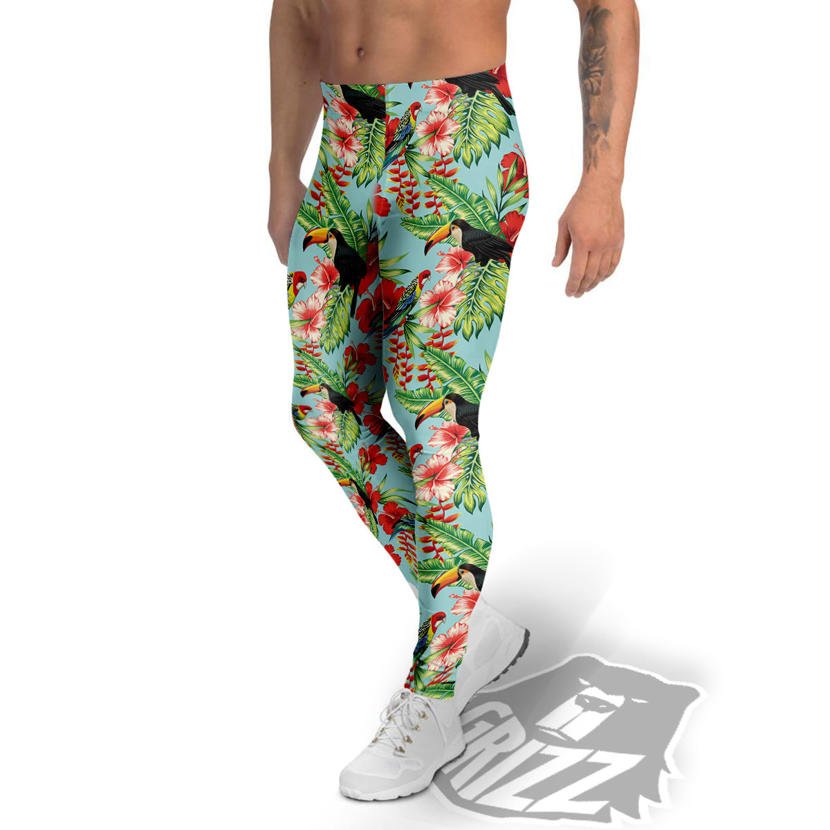 Tropical Parrot Toucan Print Pattern Men's Leggings-grizzshop