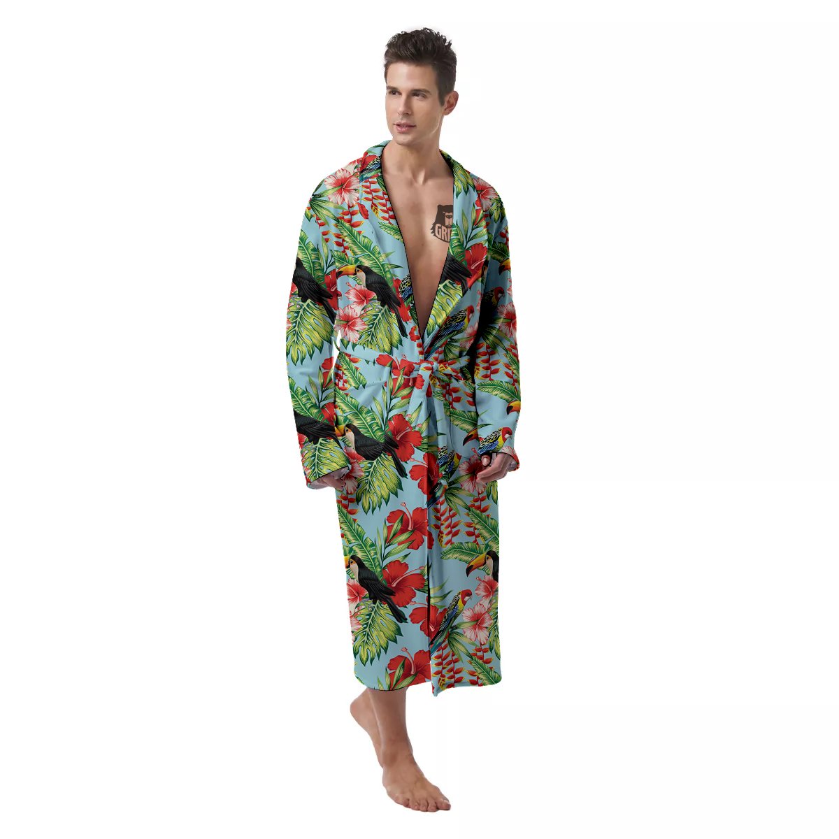 Tropical Parrot Toucan Print Pattern Men's Robe-grizzshop