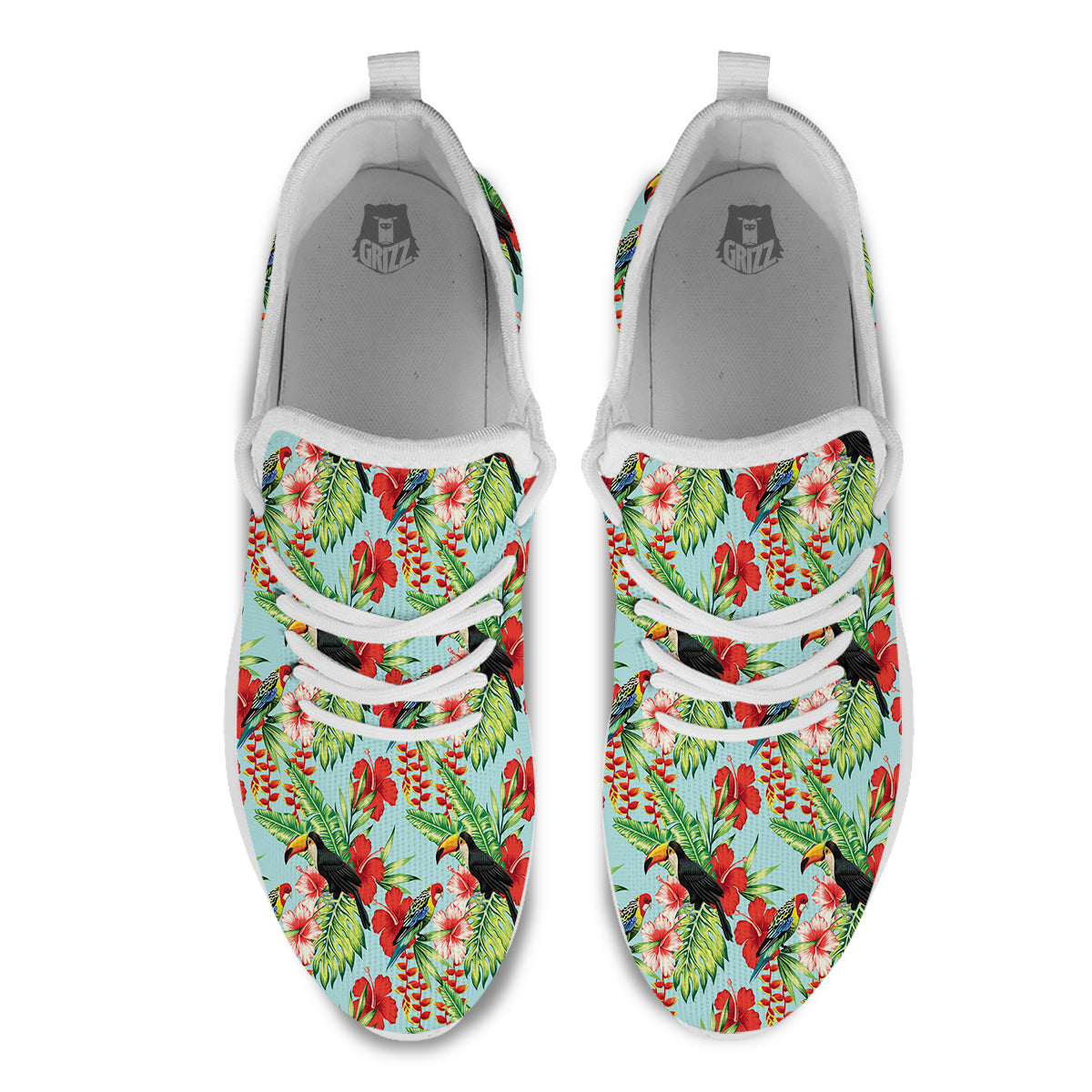 Tropical Parrot Toucan Print Pattern White Athletic Shoes-grizzshop