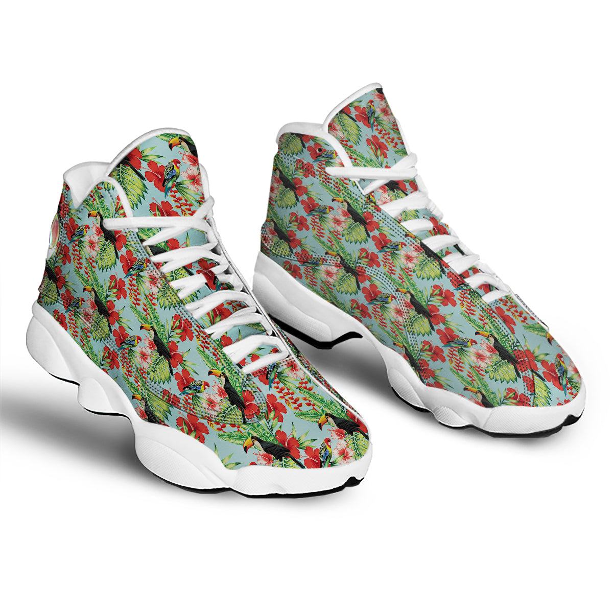 Tropical Parrot Toucan Print Pattern White Basketball Shoes-grizzshop