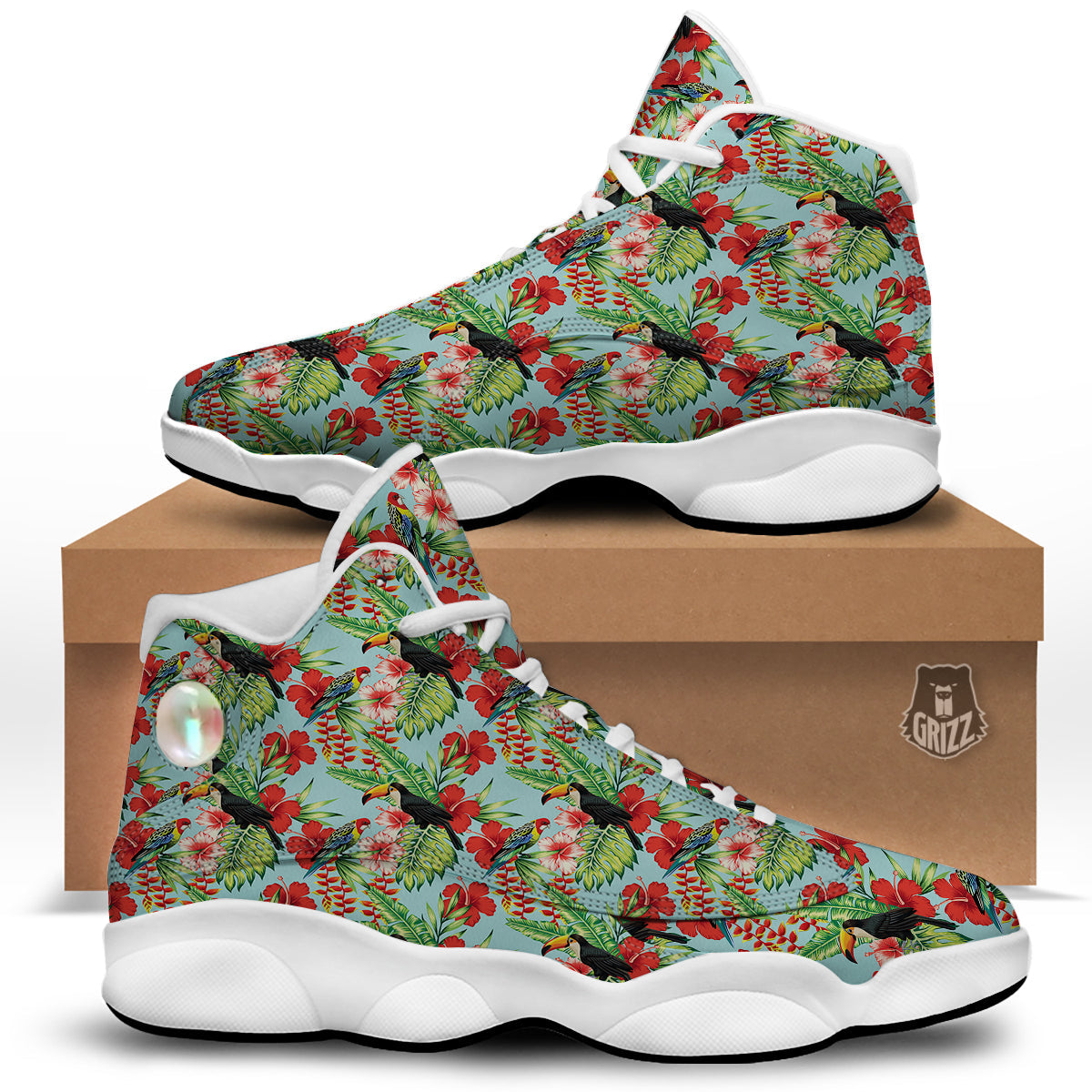 Tropical Parrot Toucan Print Pattern White Basketball Shoes-grizzshop