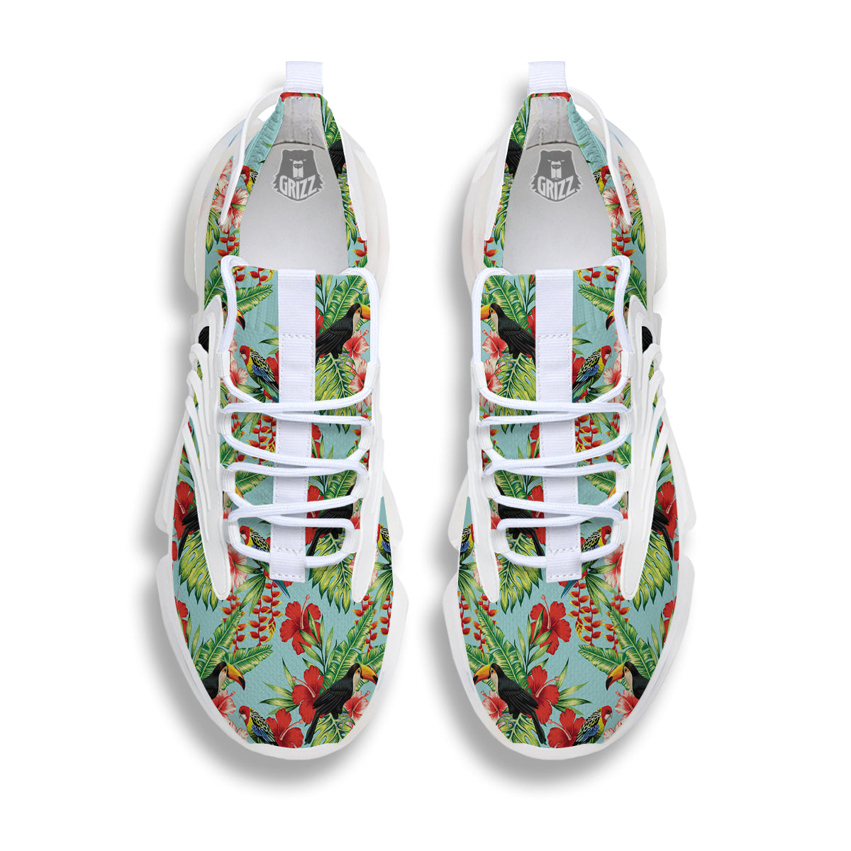Tropical Parrot Toucan Print Pattern White Gym Shoes-grizzshop