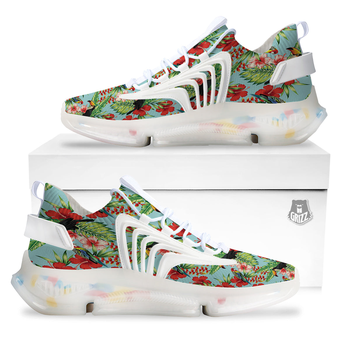 Tropical Parrot Toucan Print Pattern White Gym Shoes-grizzshop