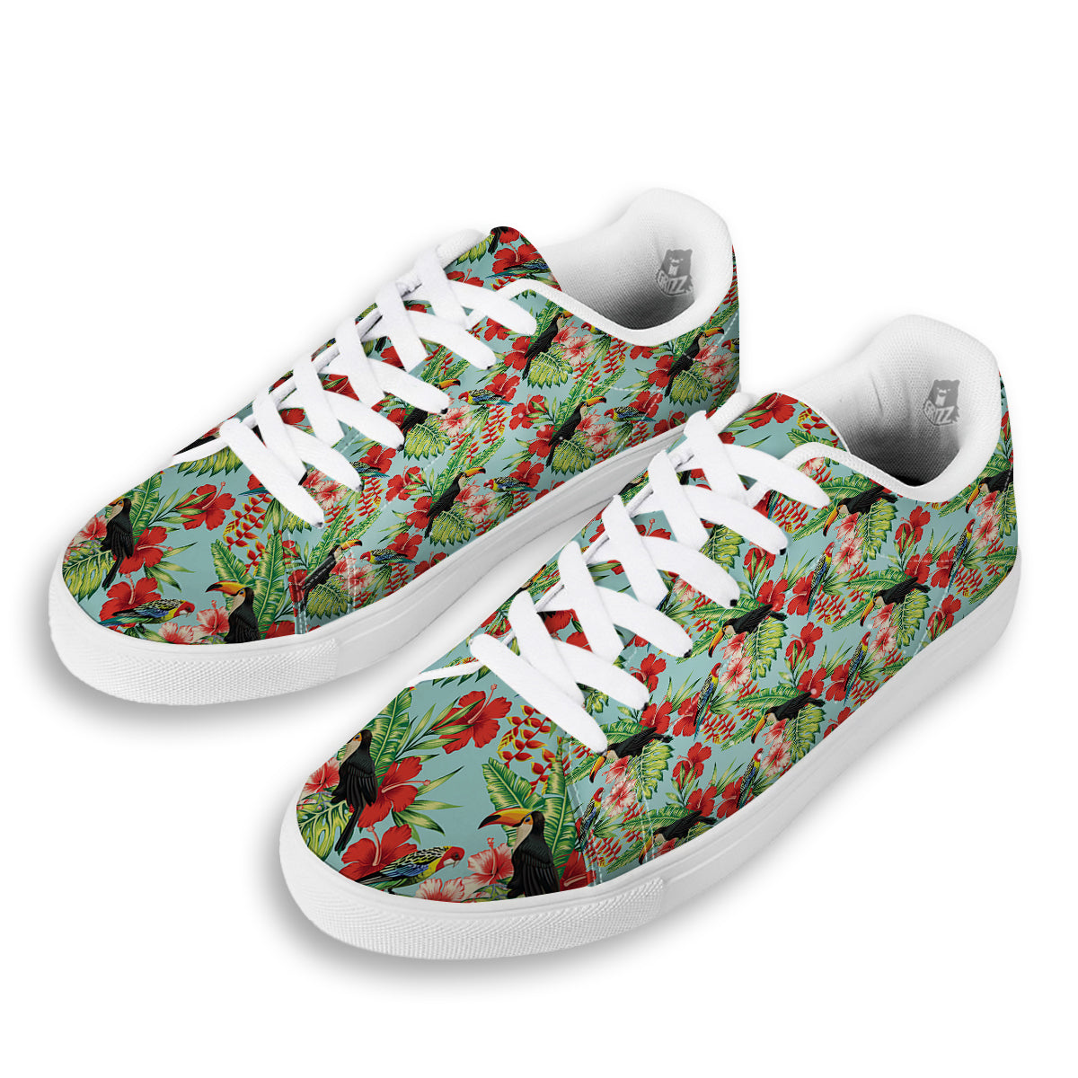 Tropical Parrot Toucan Print Pattern White Low Top Sneakers-grizzshop