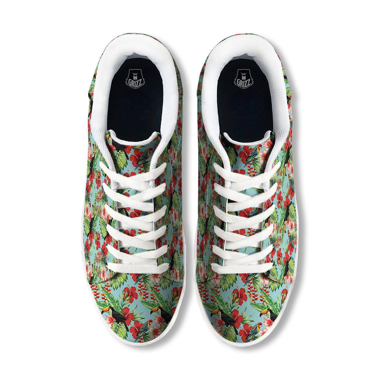 Tropical Parrot Toucan Print Pattern White Low Top Sneakers-grizzshop