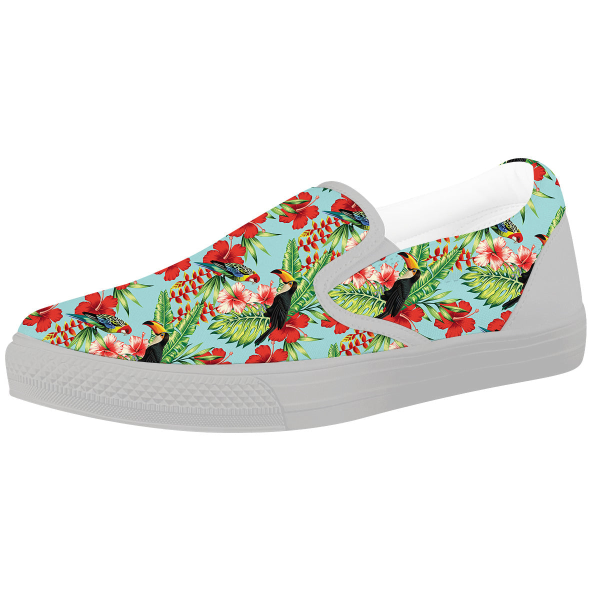Tropical Parrot Toucan Print Pattern White Slip On Shoes-grizzshop