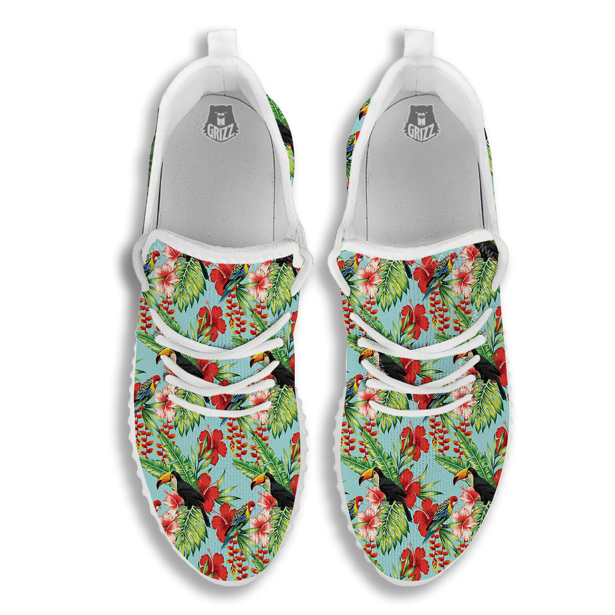 Tropical Parrot Toucan Print Pattern White Walking Shoes-grizzshop