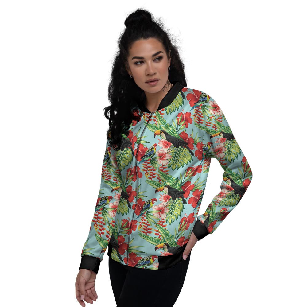 Tropical Parrot Toucan Print Pattern Women's Bomber Jacket-grizzshop