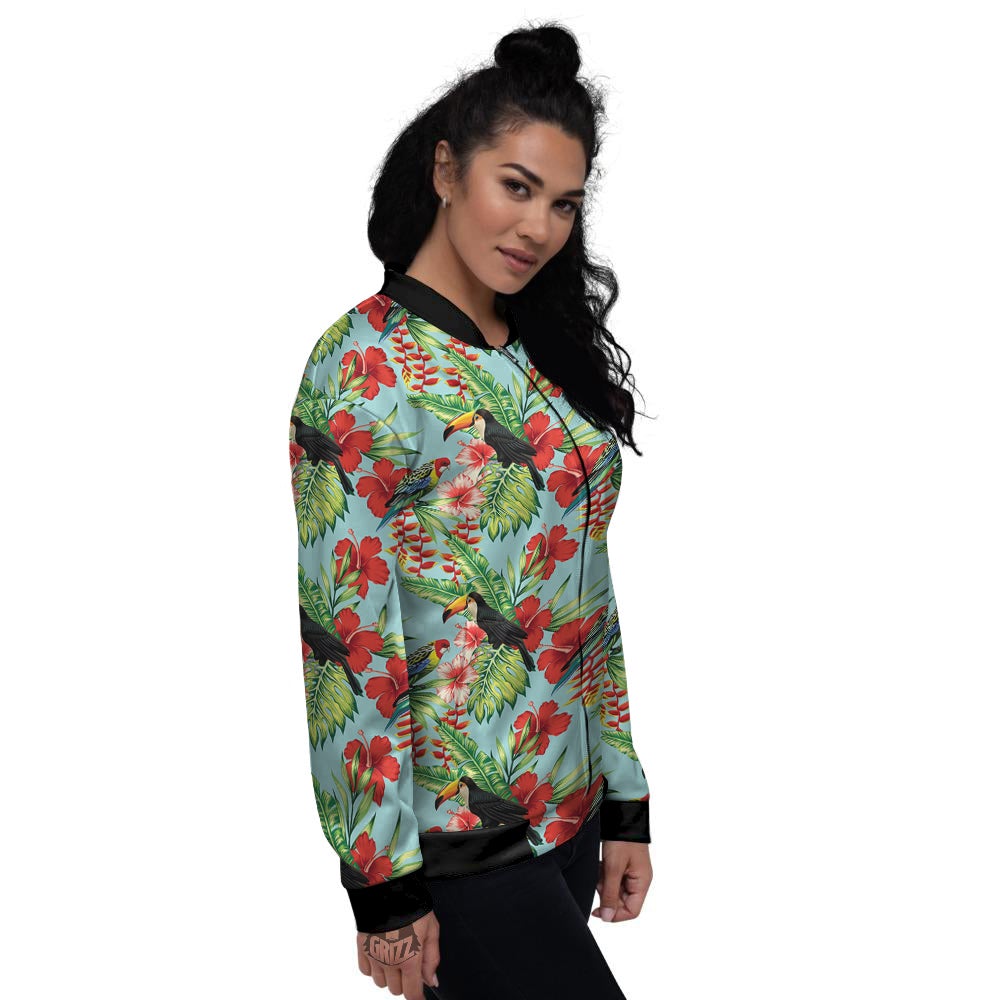 Tropical Parrot Toucan Print Pattern Women's Bomber Jacket-grizzshop