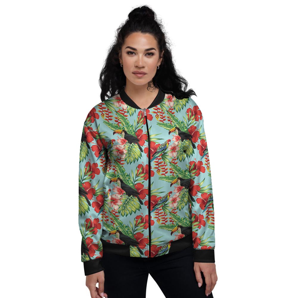 Tropical Parrot Toucan Print Pattern Women's Bomber Jacket-grizzshop