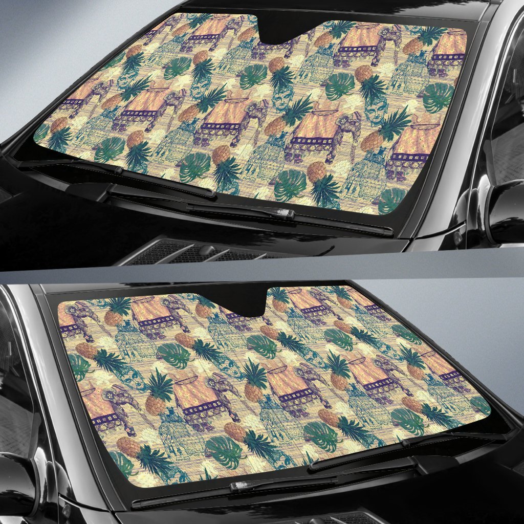 Tropical Pineapple Buddha Elephant Print Car Sun Shade-grizzshop