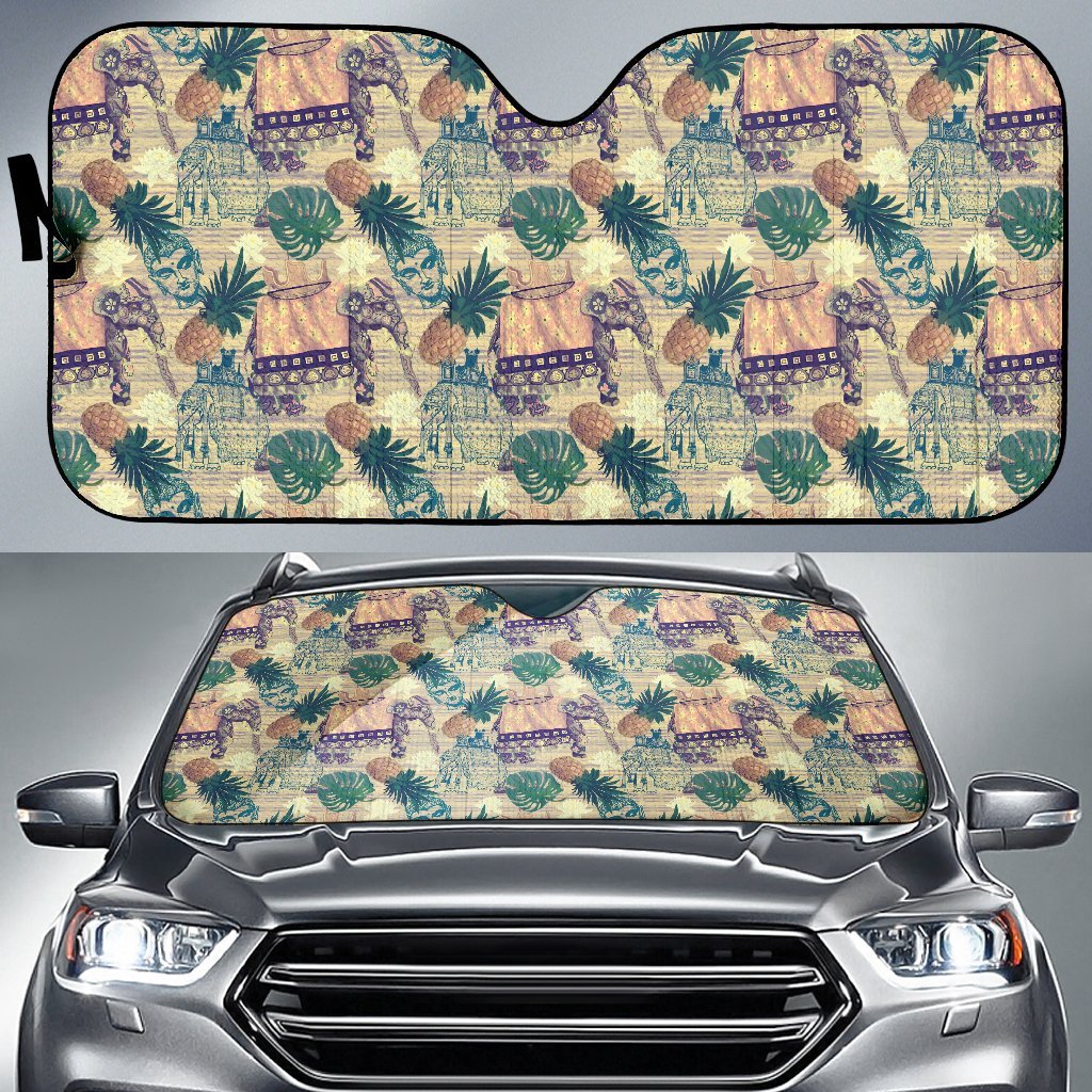 Tropical Pineapple Buddha Elephant Print Car Sun Shade-grizzshop