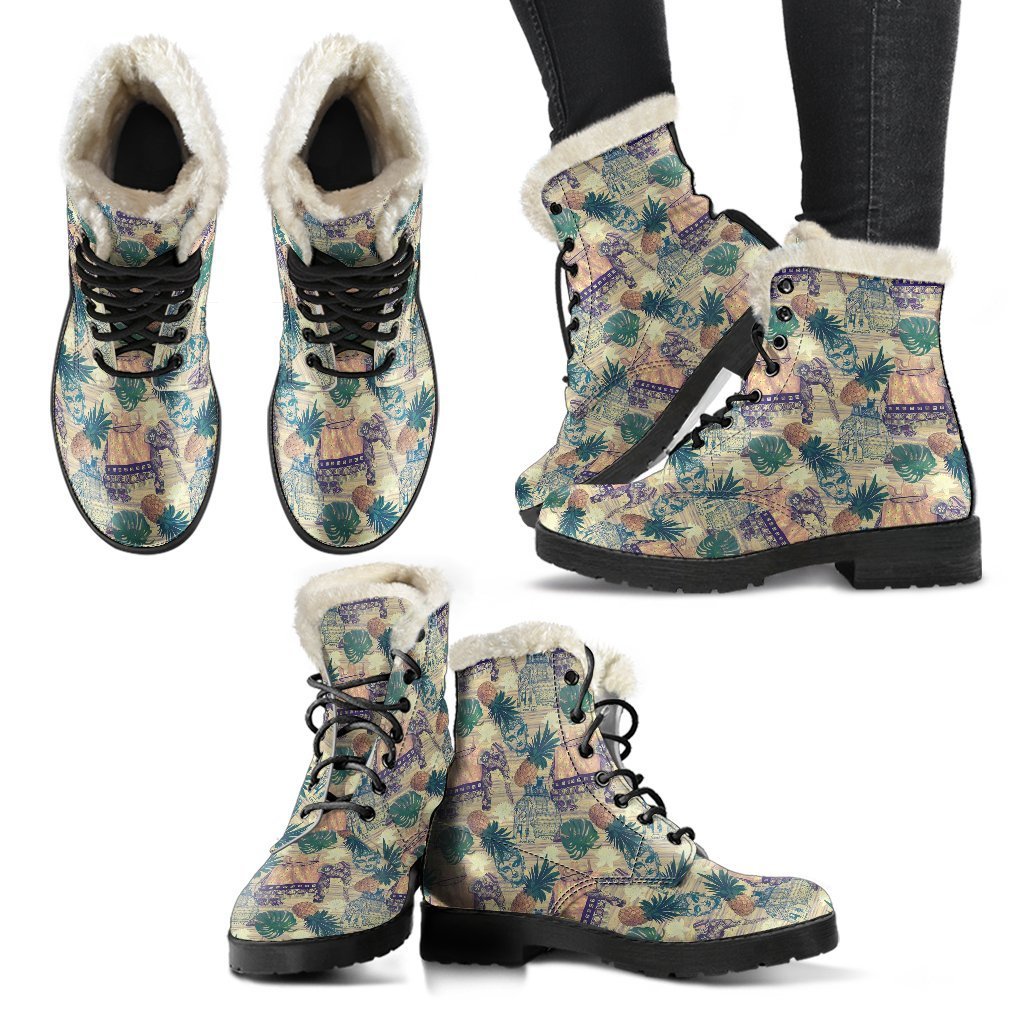 Tropical Pineapple Buddha Elephant Print Comfy Winter Boots-grizzshop