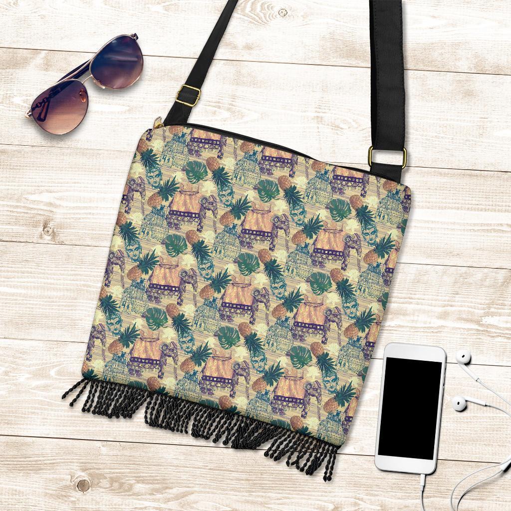 Tropical Pineapple Buddha Elephant Print Crossbody Bags-grizzshop