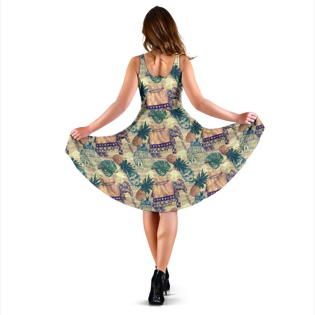 Tropical Pineapple Buddha Elephant Print Dress-grizzshop