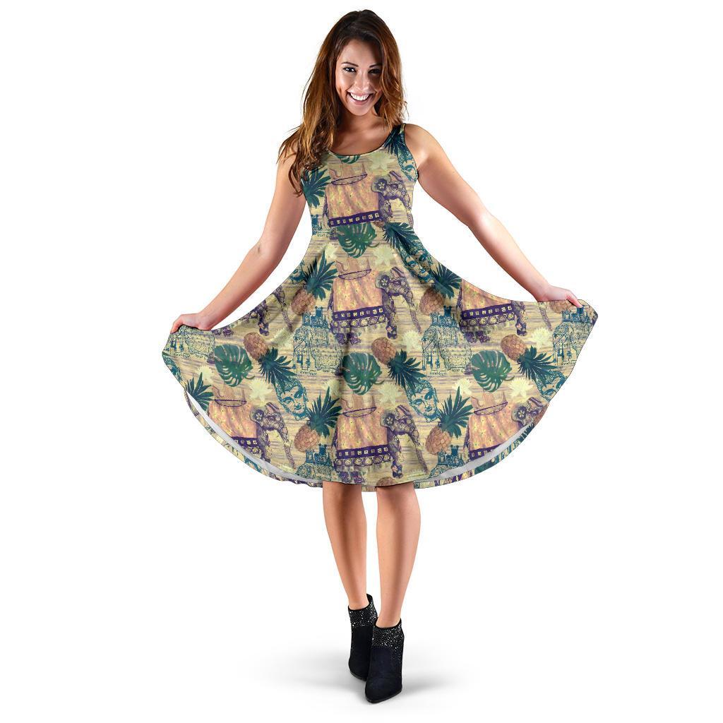 Tropical Pineapple Buddha Elephant Print Dress-grizzshop