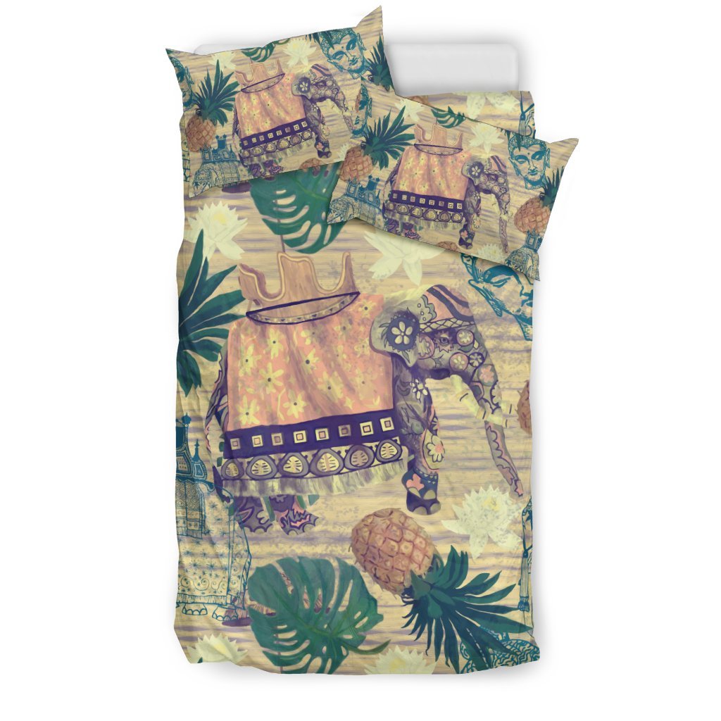 Tropical Pineapple Buddha Elephant Print Duvet Cover Bedding Set-grizzshop