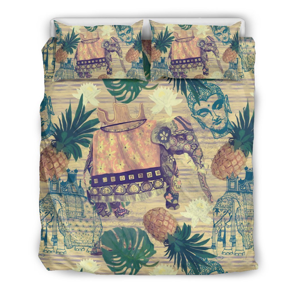 Tropical Pineapple Buddha Elephant Print Duvet Cover Bedding Set-grizzshop