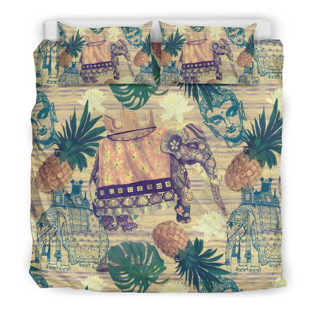 Tropical Pineapple Buddha Elephant Print Duvet Cover Bedding Set-grizzshop