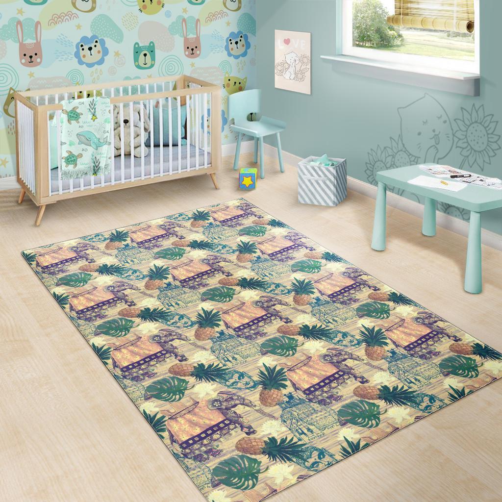 Tropical Pineapple Buddha Elephant Print Floor Mat-grizzshop