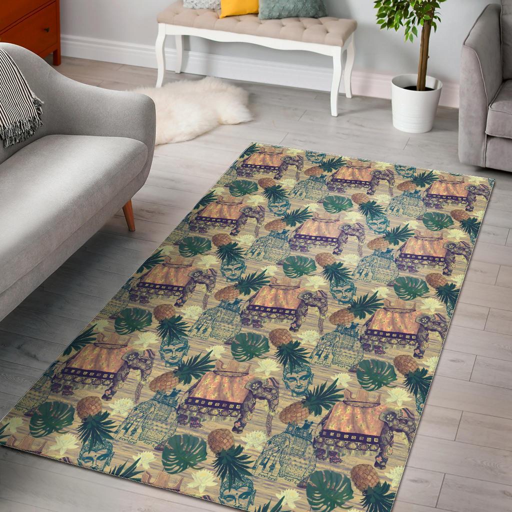 Tropical Pineapple Buddha Elephant Print Floor Mat-grizzshop