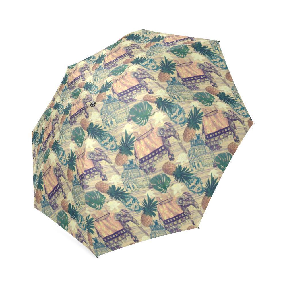 Tropical Pineapple Buddha Elephant Print Foldable Umbrella-grizzshop