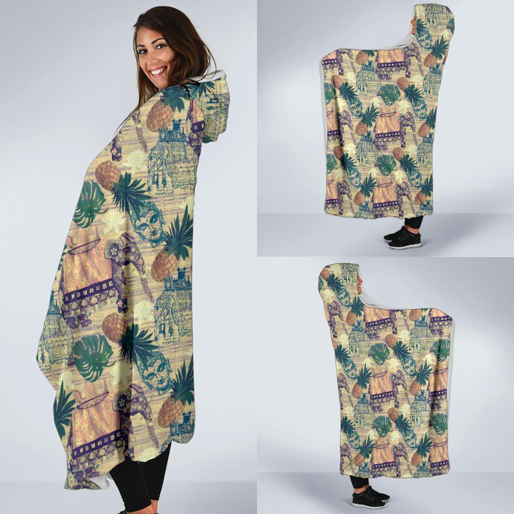 Tropical Pineapple Buddha Elephant Print Hooded Blanket-grizzshop