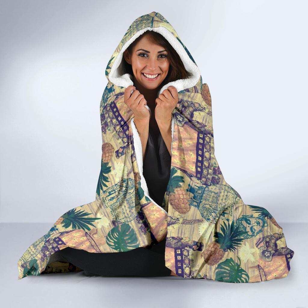 Tropical Pineapple Buddha Elephant Print Hooded Blanket-grizzshop