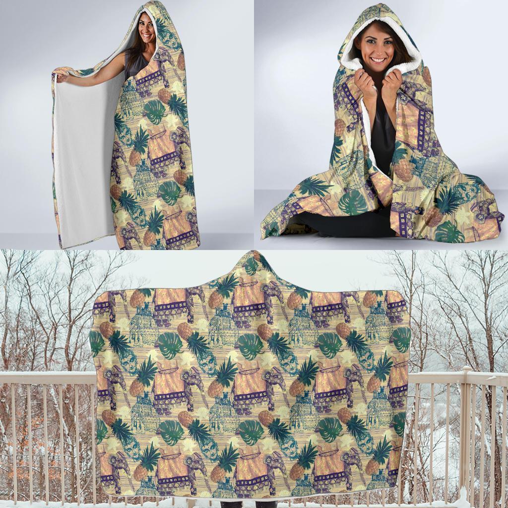 Tropical Pineapple Buddha Elephant Print Hooded Blanket-grizzshop