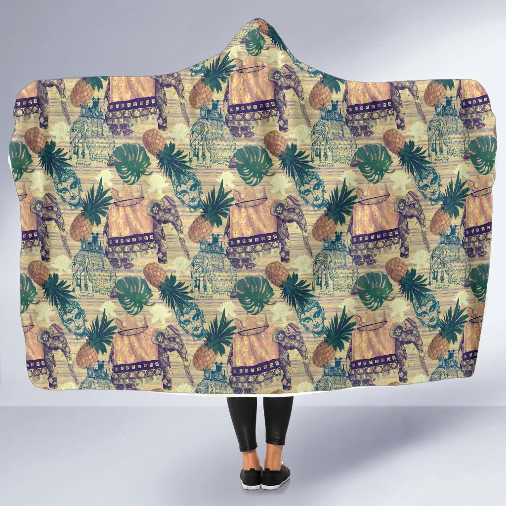 Tropical Pineapple Buddha Elephant Print Hooded Blanket-grizzshop