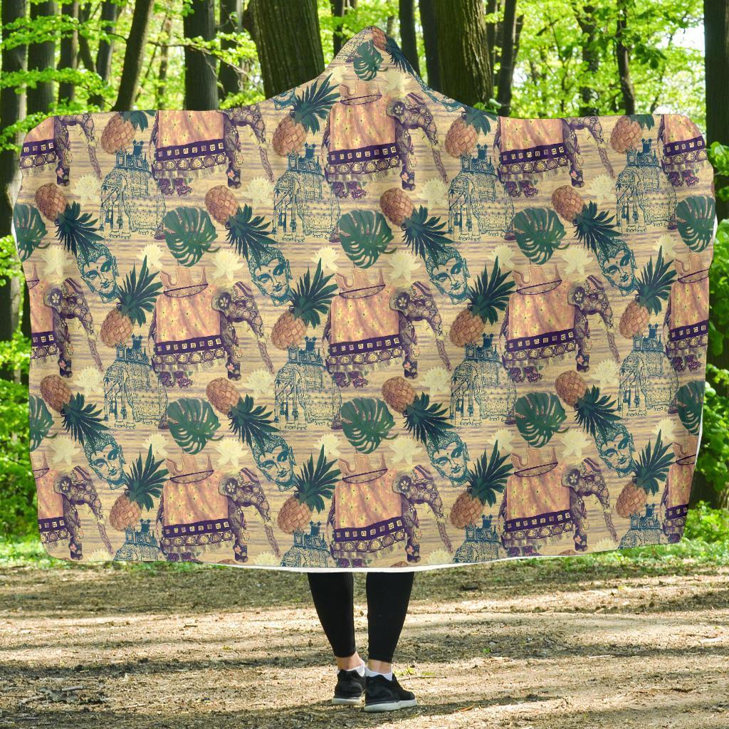 Tropical Pineapple Buddha Elephant Print Hooded Blanket-grizzshop