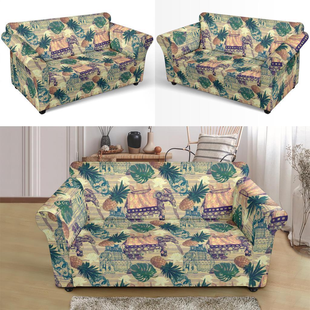 Tropical Pineapple Buddha Elephant Print Loveseat Cover-grizzshop