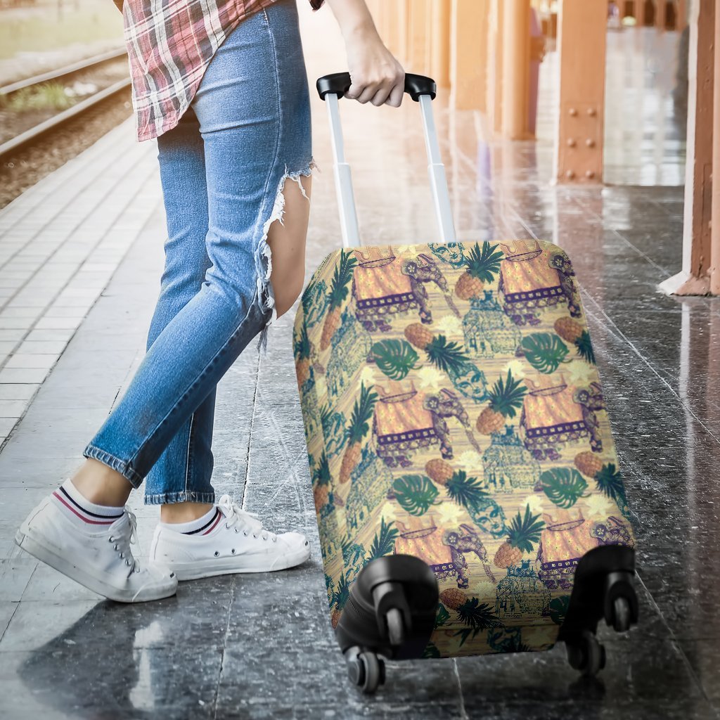 Tropical Pineapple Buddha Elephant Print Luggage Cover Protector-grizzshop