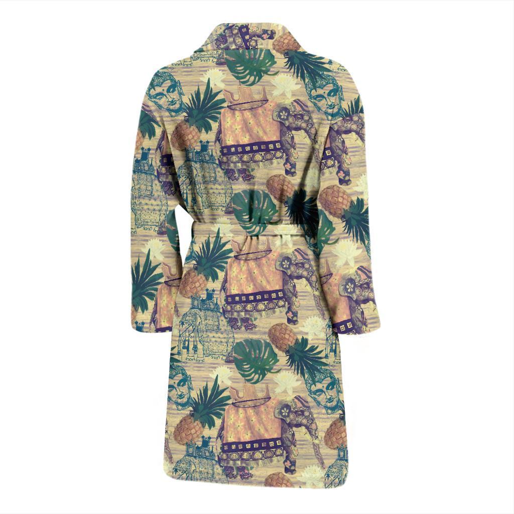 Tropical Pineapple Buddha Elephant Print Men Long Robe-grizzshop