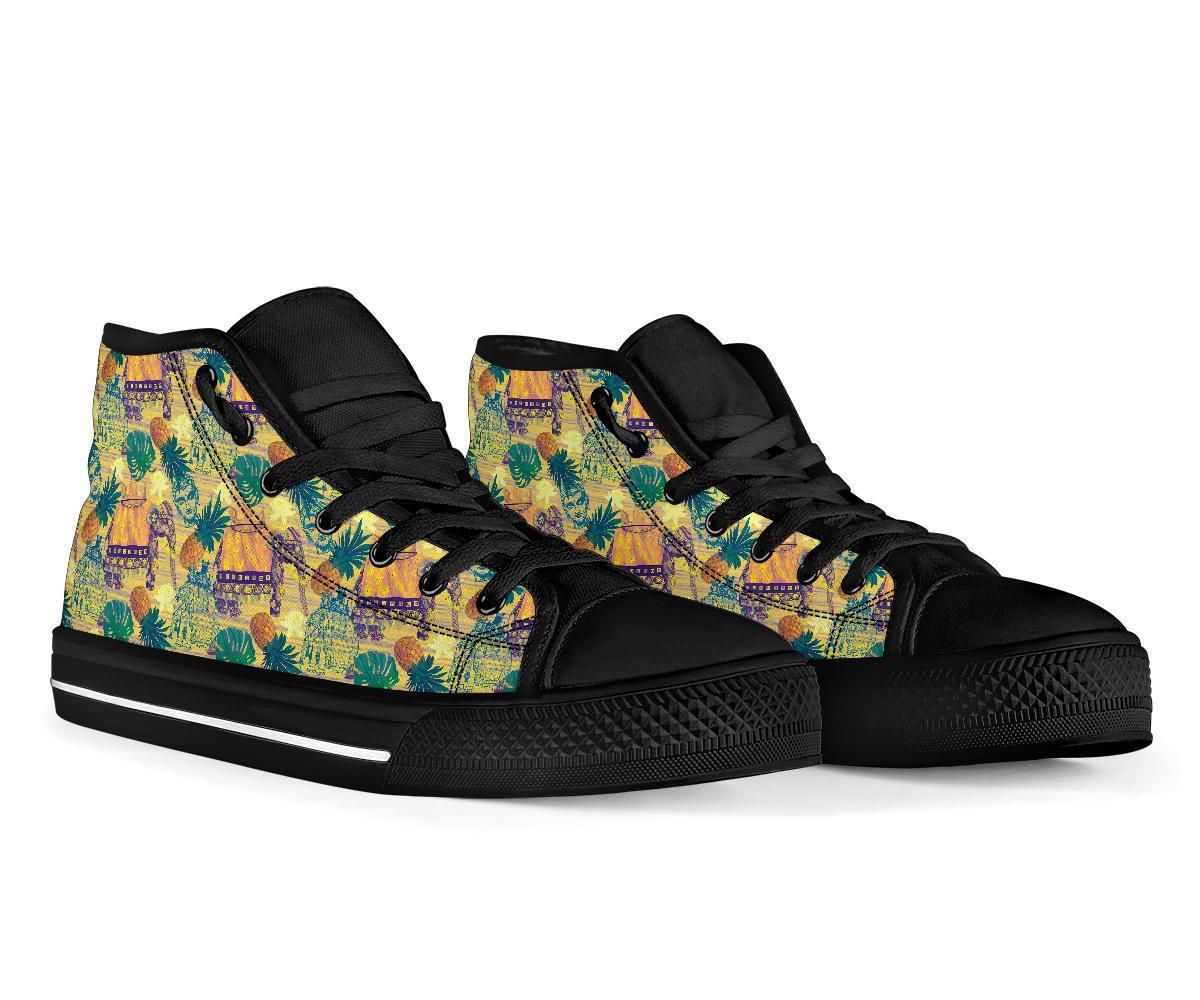 Tropical Pineapple Buddha Elephant Print Men Women's High Top Shoes-grizzshop