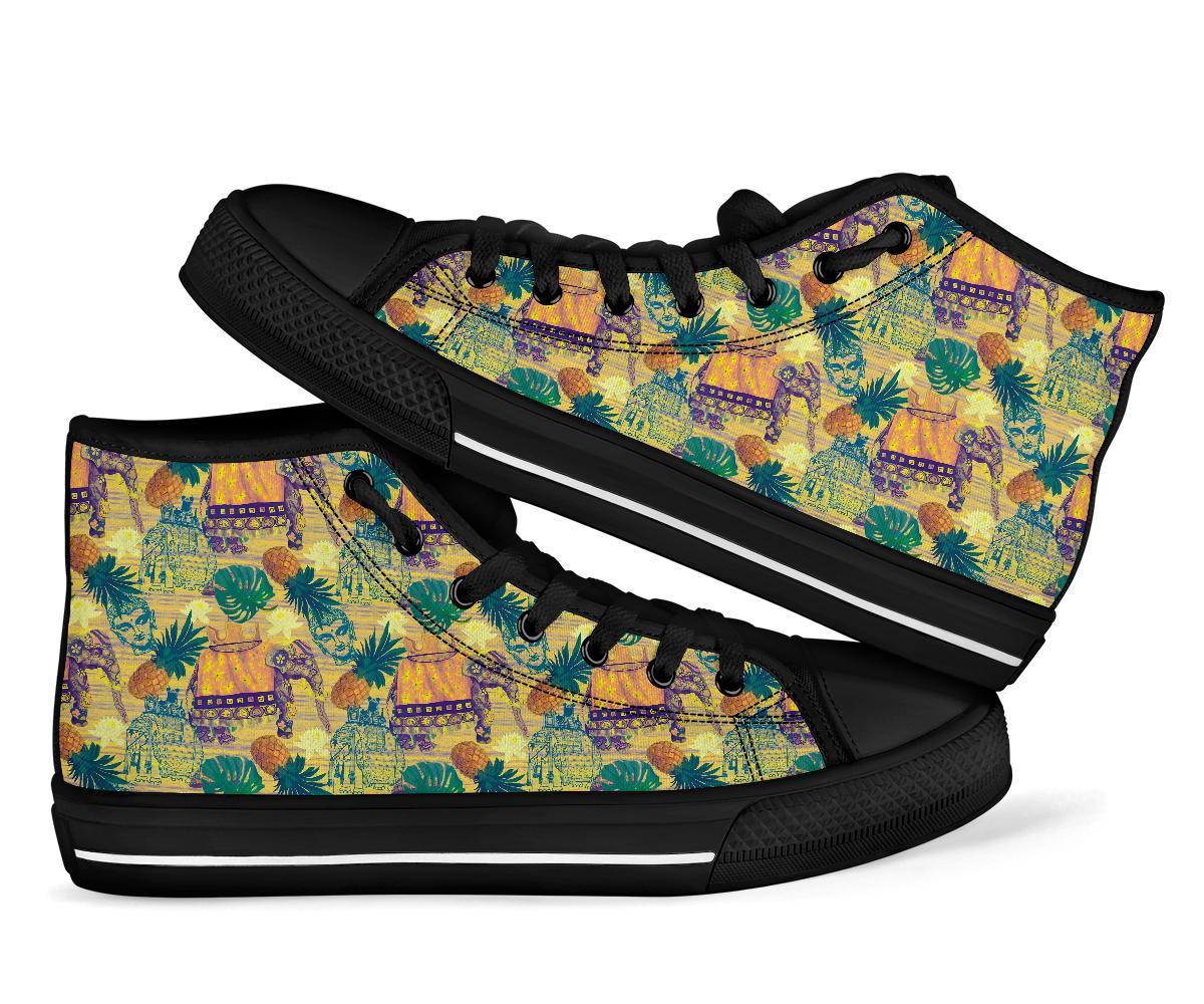 Tropical Pineapple Buddha Elephant Print Men Women's High Top Shoes-grizzshop