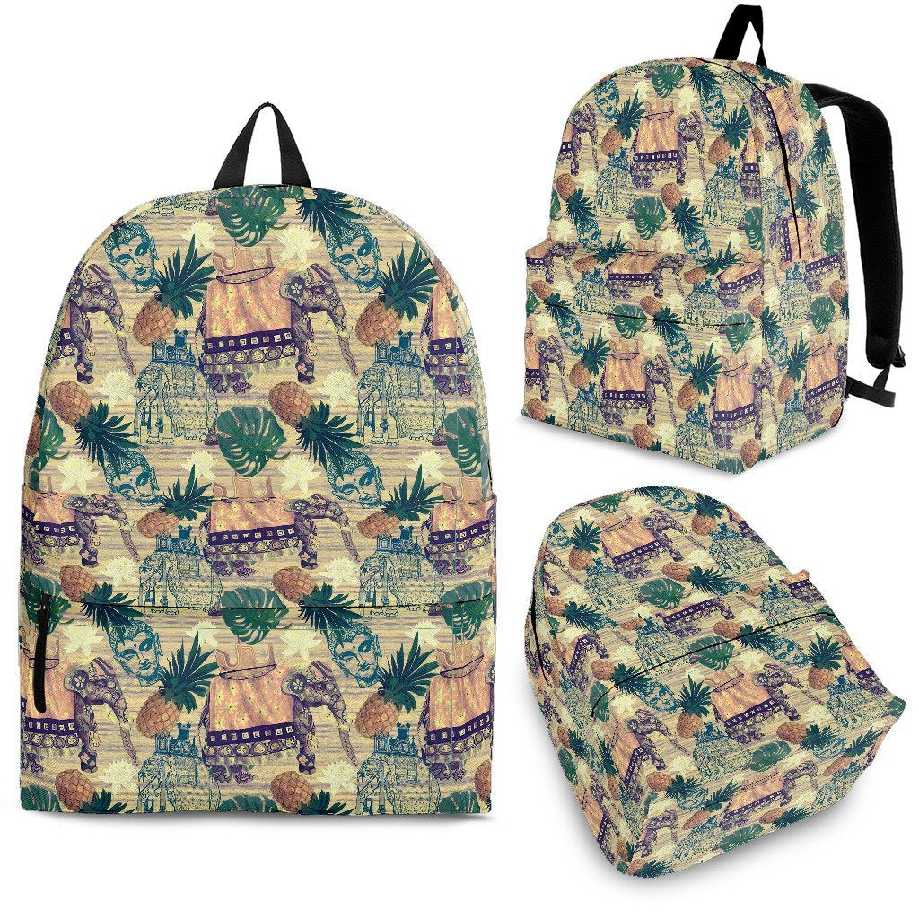 Tropical Pineapple Buddha Elephant Print Premium Backpack-grizzshop