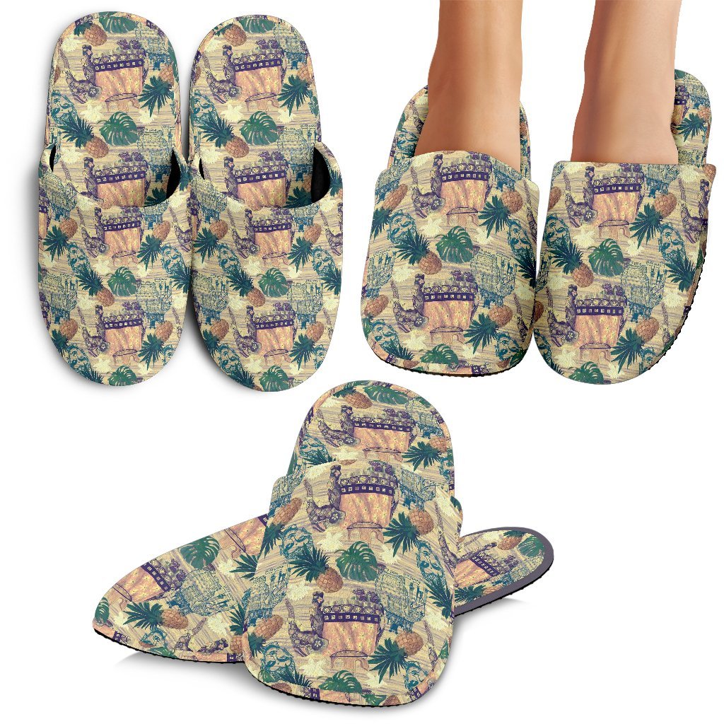 Tropical Pineapple Buddha Elephant Print Premium Home Slippers-grizzshop