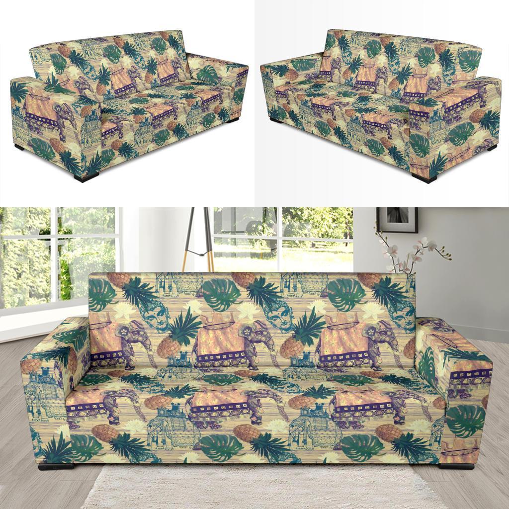 Tropical Pineapple Buddha Elephant Print Sofa Covers-grizzshop