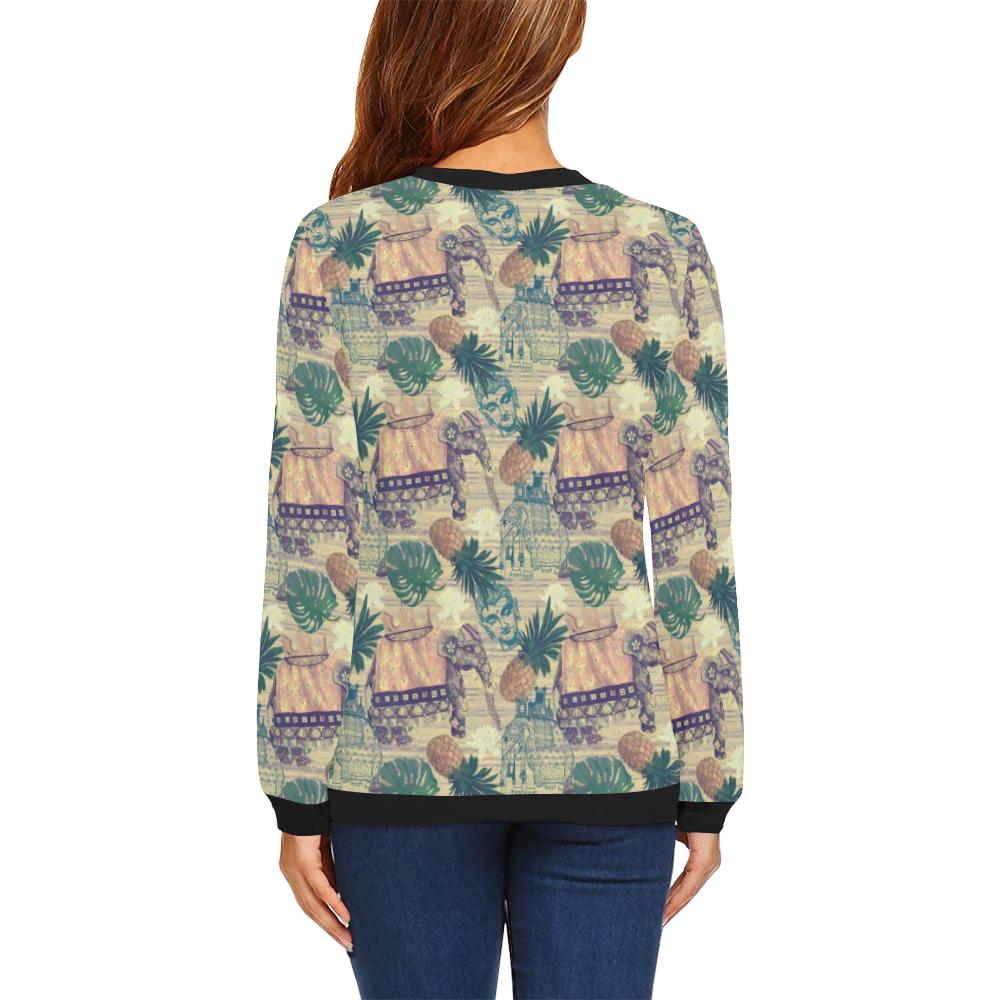 Tropical Pineapple Buddha Elephant Print Women Crewneck Sweatshirt-grizzshop