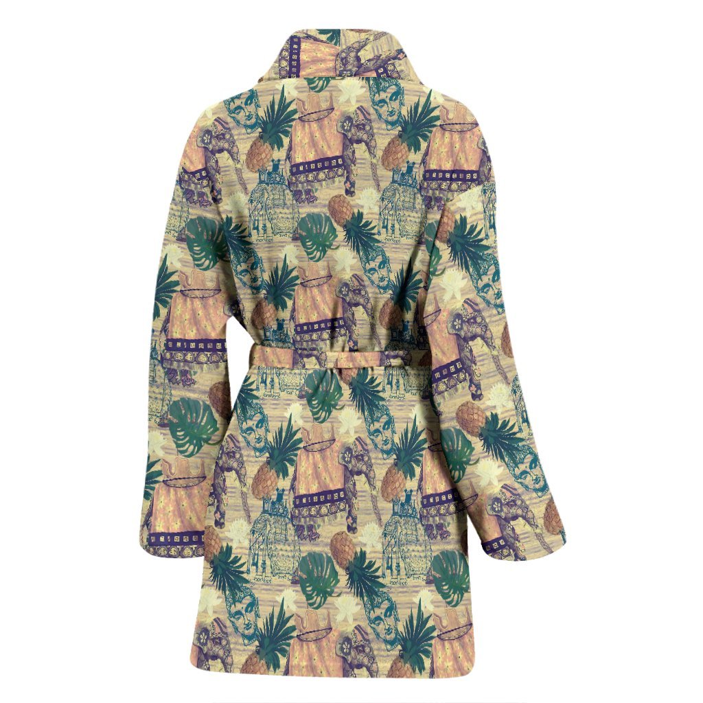 Tropical Pineapple Buddha Elephant Print Women Long Robe-grizzshop