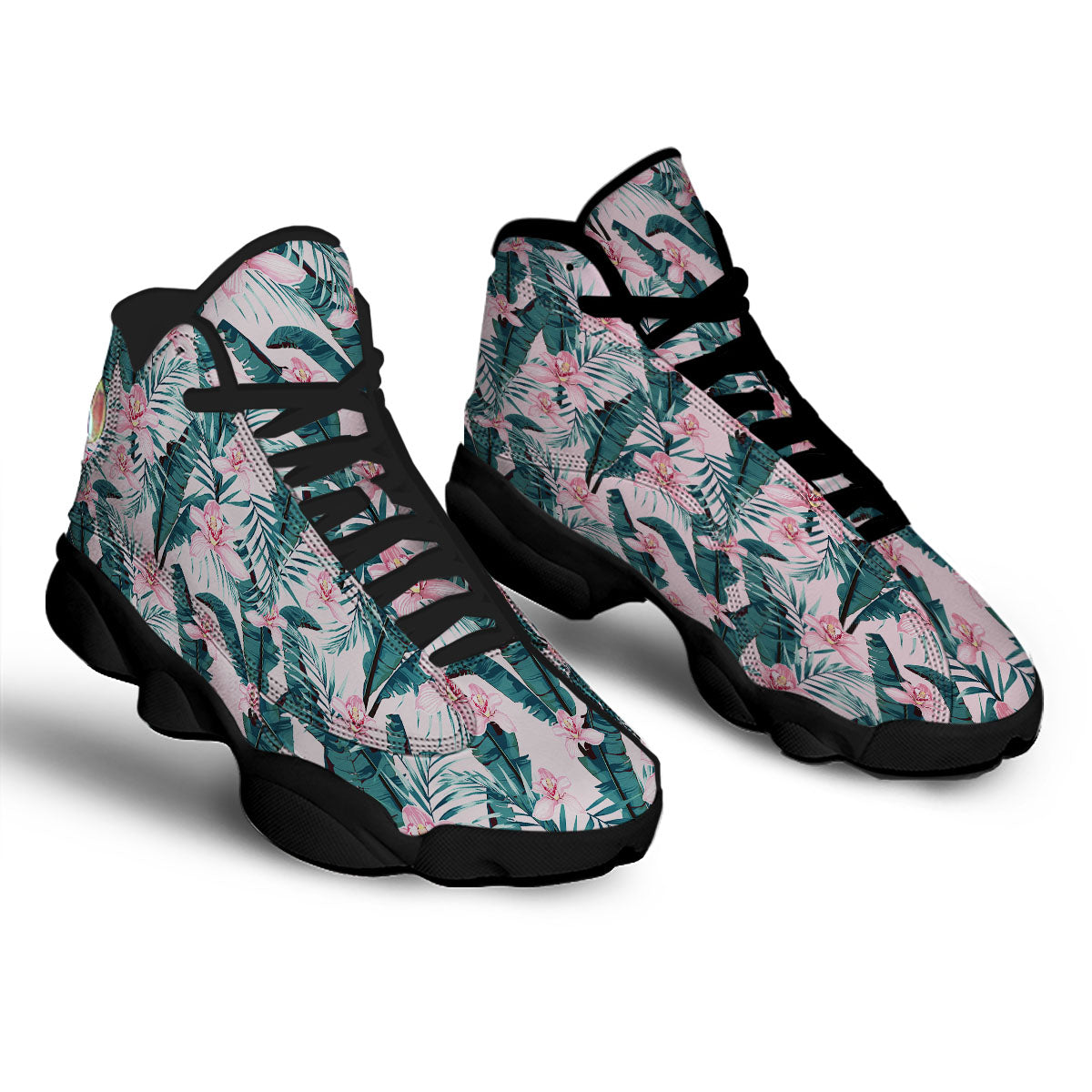 Tropical Pink Hawaiian Print Pattern Black Basketball Shoes-grizzshop