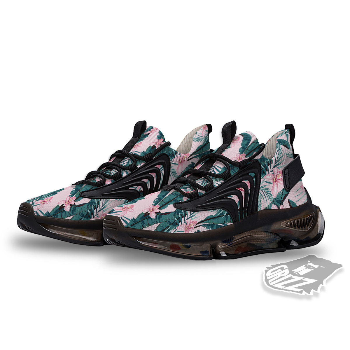 Tropical Pink Hawaiian Print Pattern Black Gym Shoes-grizzshop