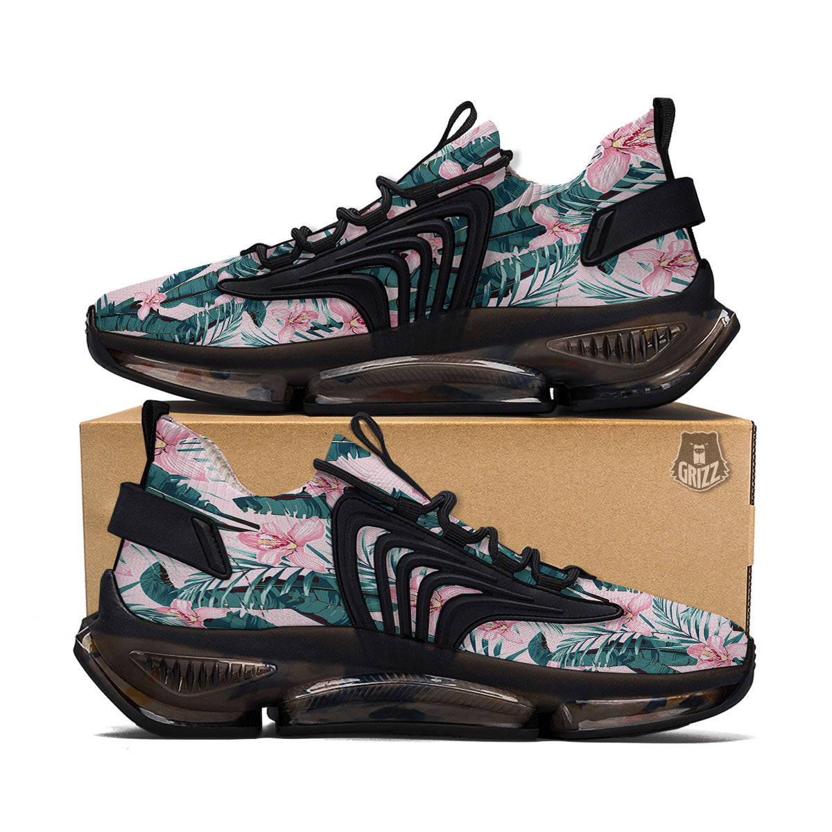 Tropical Pink Hawaiian Print Pattern Black Gym Shoes-grizzshop