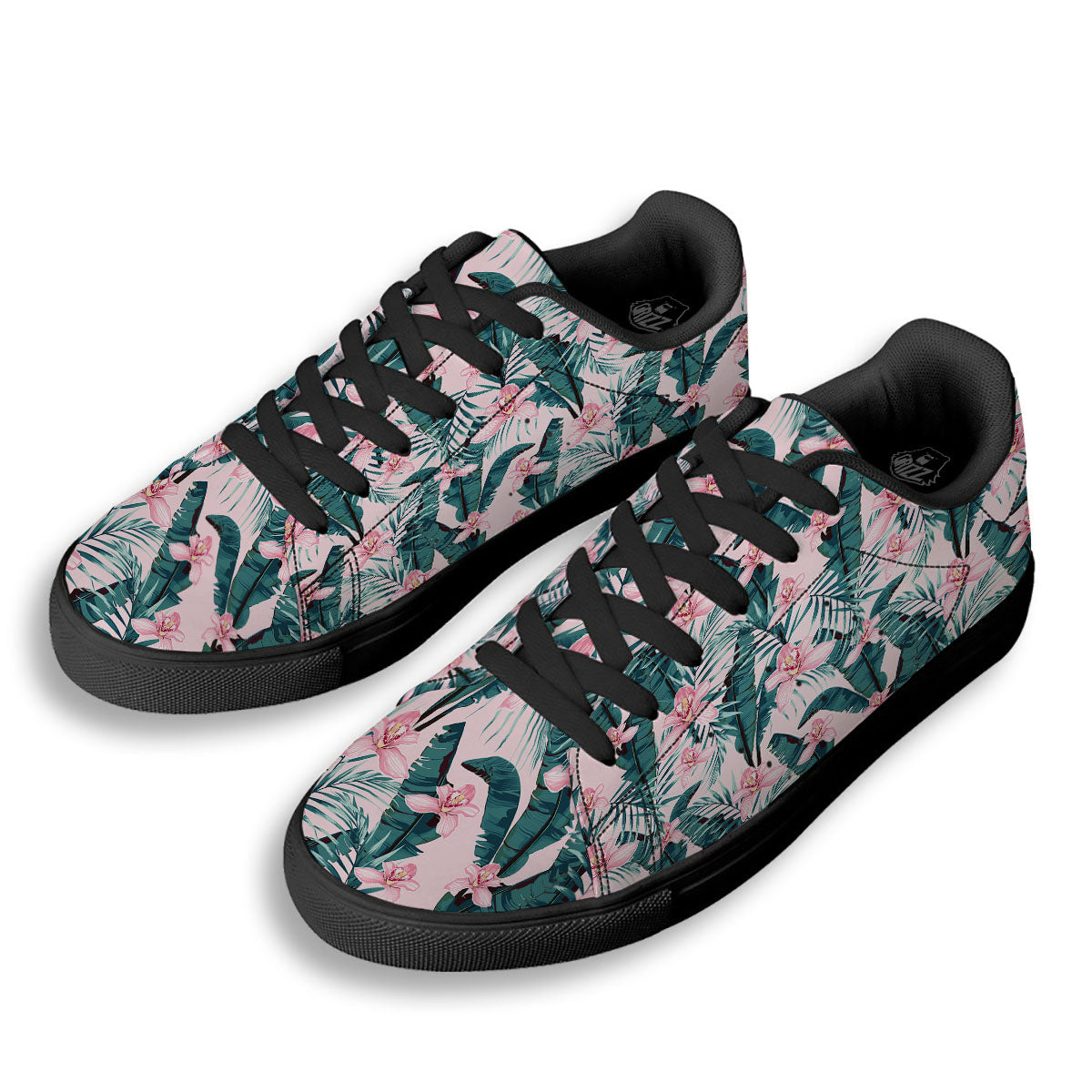 Tropical Pink Hawaiian Print Pattern Black Low Top Sneakers-grizzshop