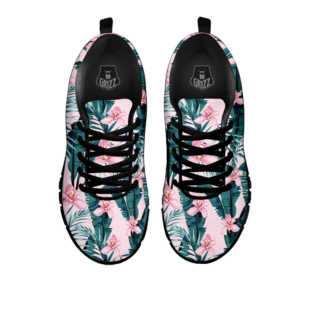 Tropical Pink Hawaiian Print Pattern Black Sneaker-grizzshop